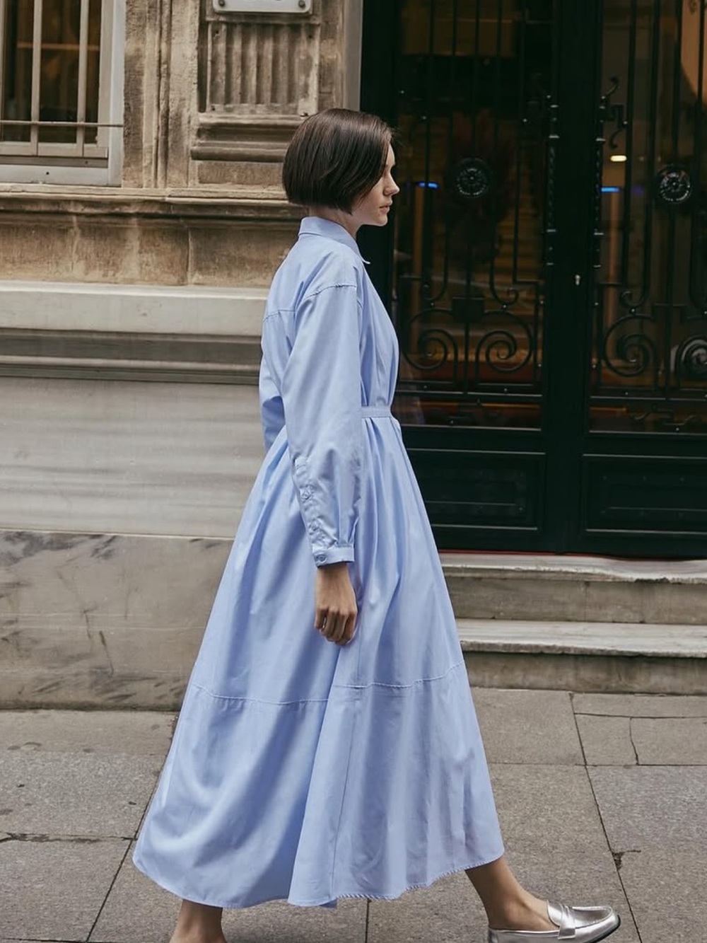 Cotton Shirt Dress in Light Blue - Picture 5 of 13